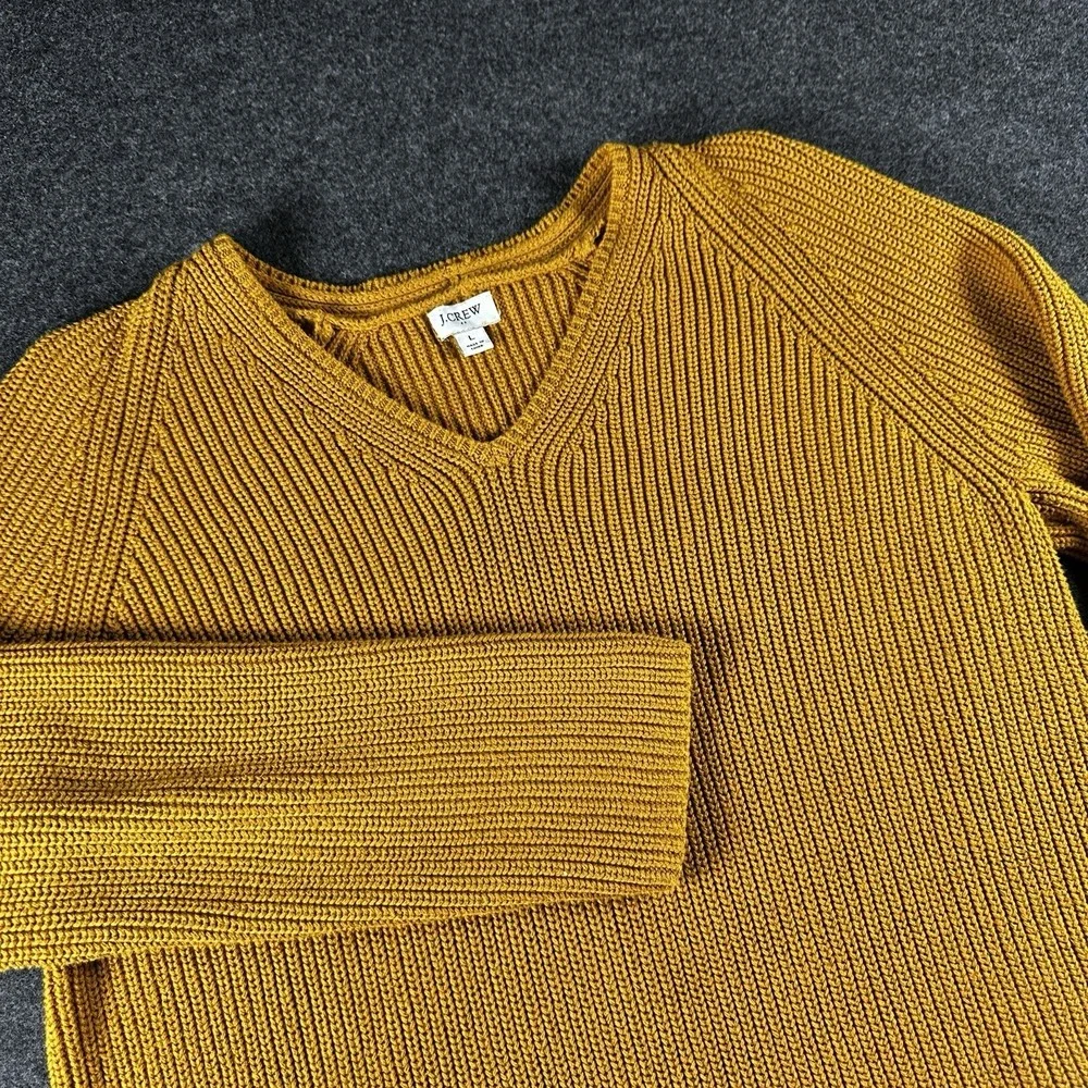 J. Crew Cotton V-neck Tunic Sweater Women's Size Large Mustard Yellow Minimalist